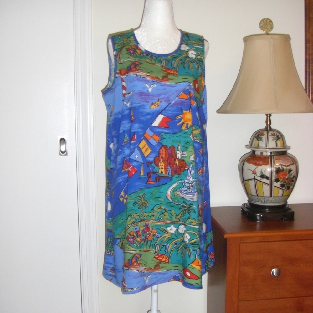 Carole Little tropical print sleeveless dress Sz10